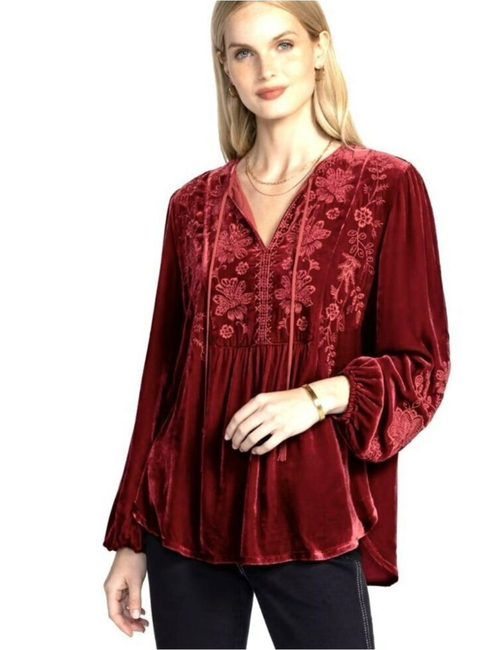 Johnny Was Velvet Red Blouse